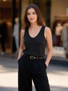 Banana Republic (US S) Black Silk Blend Tank Gold Bead Embellished Neckline